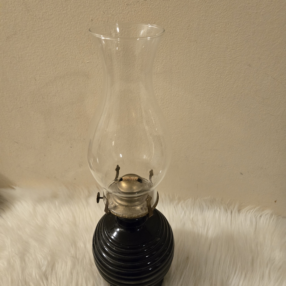 Vintage Elegant Black Glass Hurricane Farm Lamplight Lantern